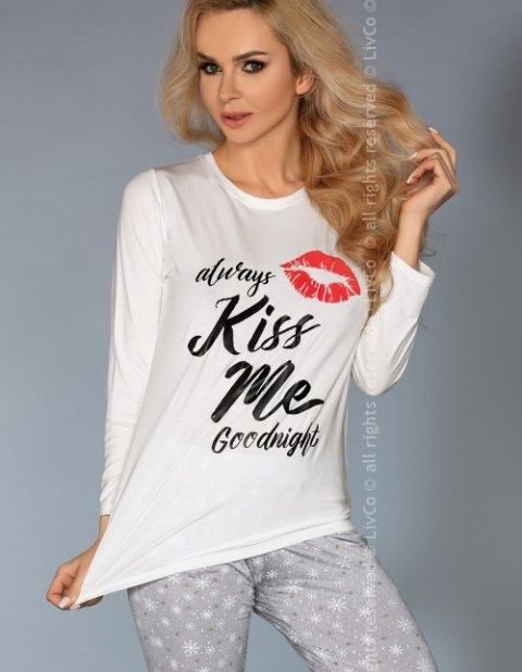 Piżama Sweet Kiss 109 Ecru-szara