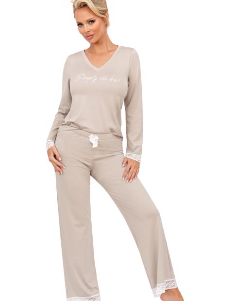 Piżama Simply Long Beige
