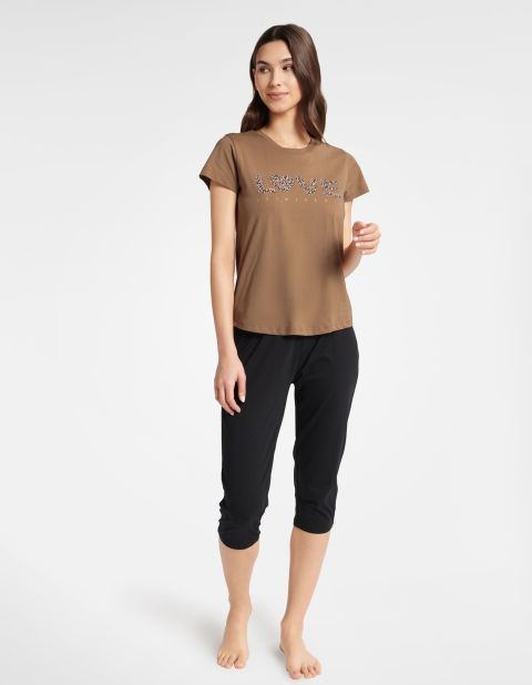 Piżama Boutique 40615-88X Karmelowo-Czarny
